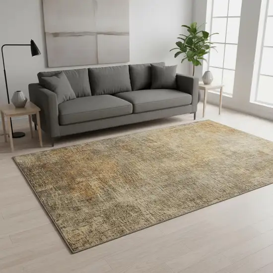 Brown And Beige Abstract Washable Area Rug With UV Protection Photo 2