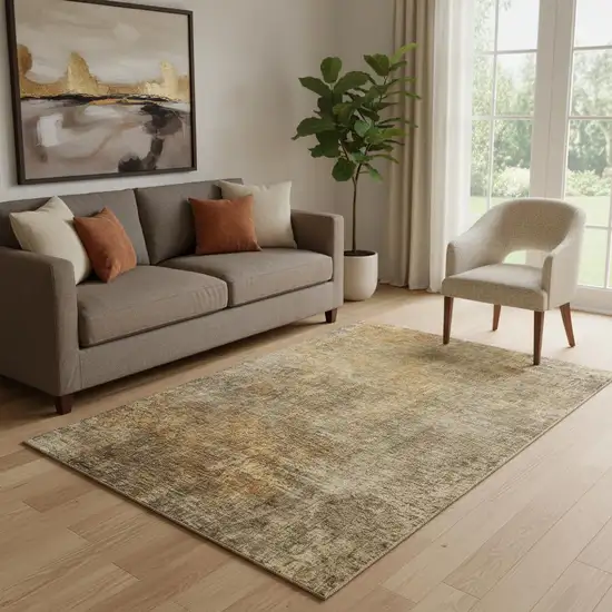 Brown And Beige Abstract Washable Area Rug With UV Protection Photo 1