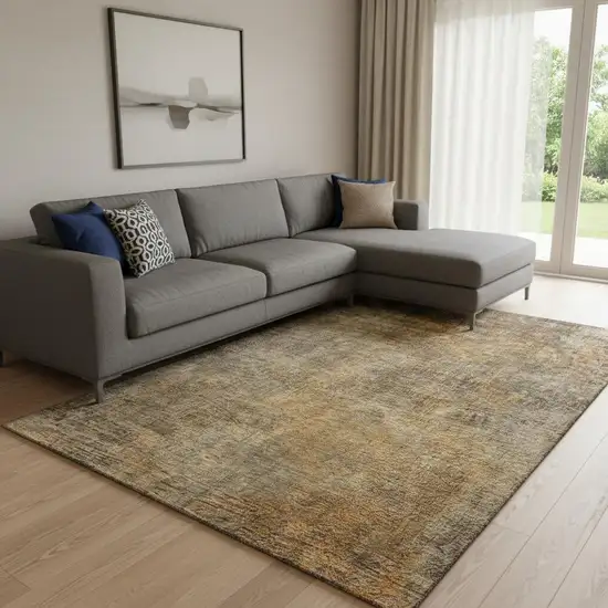 Brown And Beige Abstract Washable Area Rug With UV Protection Photo 1