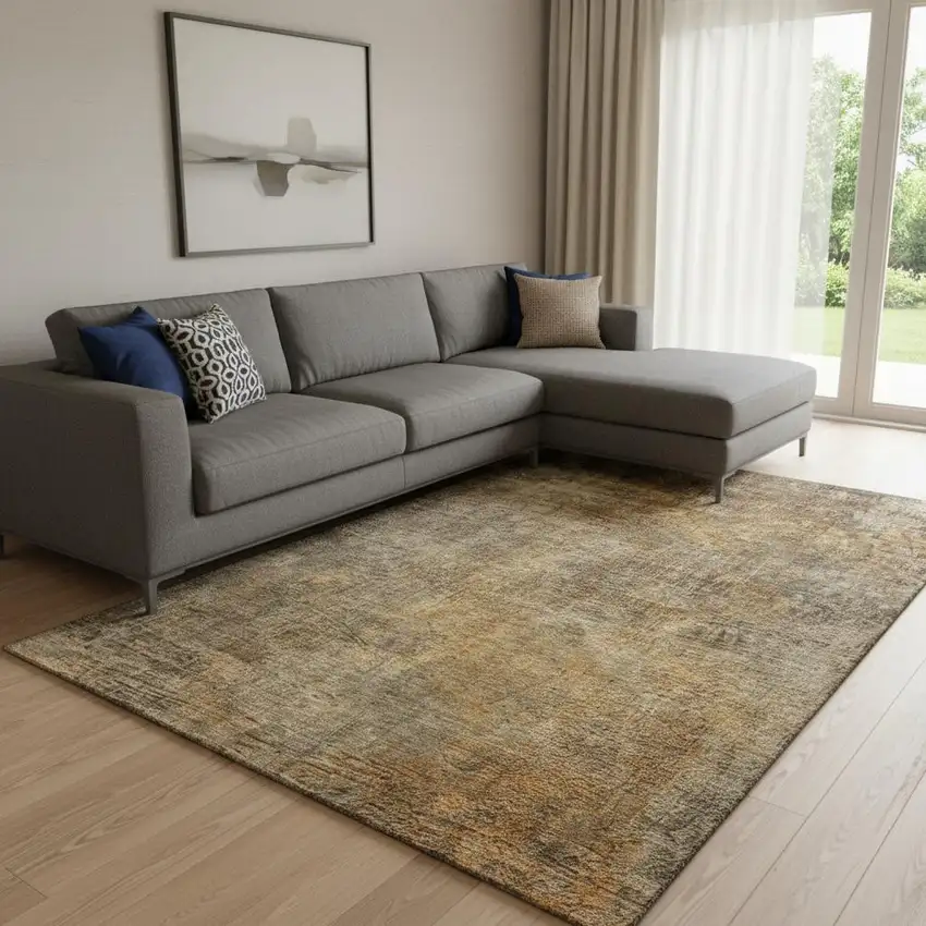 Brown And Beige Abstract Washable Area Rug With UV Protection Photo 1