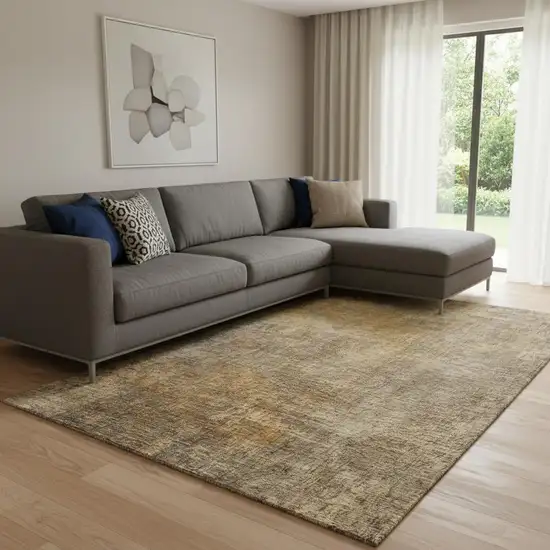 Brown And Beige Abstract Washable Area Rug With UV Protection Photo 1