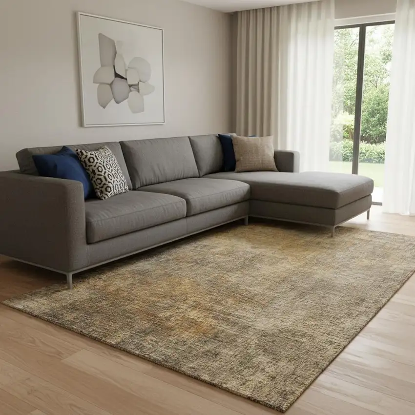 Brown And Beige Abstract Washable Area Rug With UV Protection Photo 1