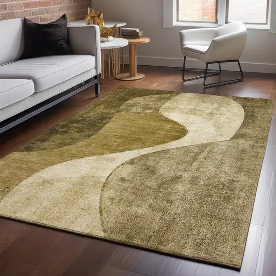 Brown And Beige Abstract Washable Area Rug With UV Protection Photo 3