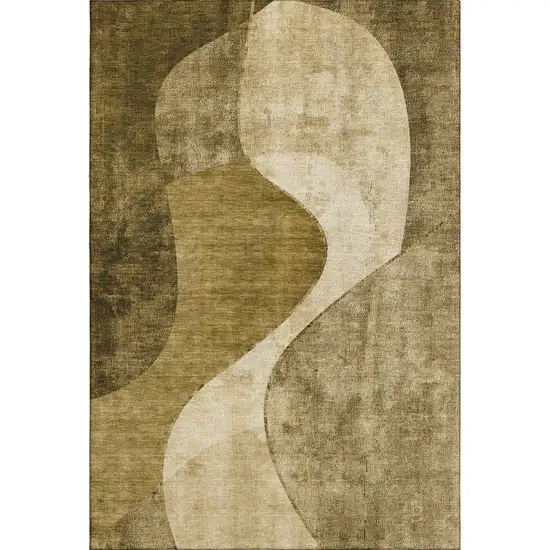 Brown And Beige Abstract Washable Area Rug With UV Protection Photo 1
