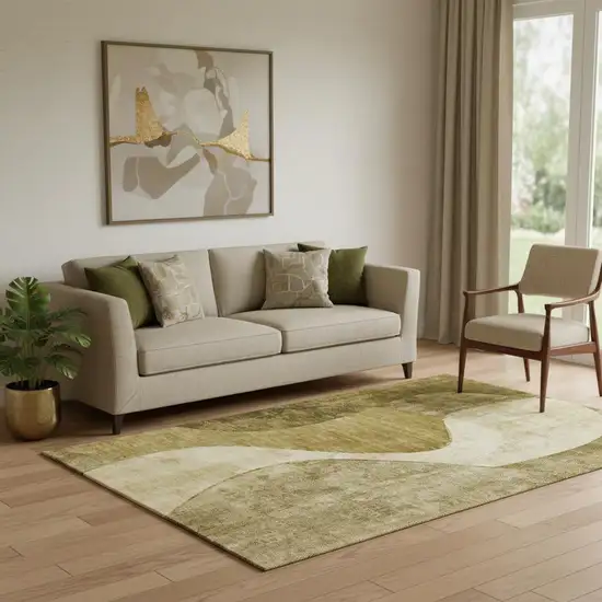 Brown And Beige Abstract Washable Area Rug With UV Protection Photo 1