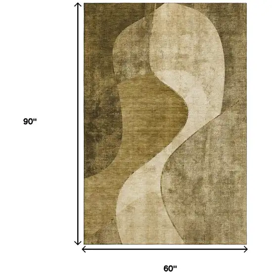 Brown And Beige Abstract Washable Area Rug With UV Protection Photo 9