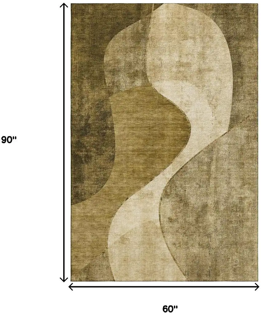 Brown And Beige Abstract Washable Area Rug With UV Protection Photo 9