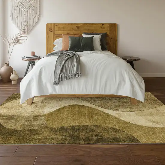 Brown And Beige Abstract Washable Area Rug With UV Protection Photo 4