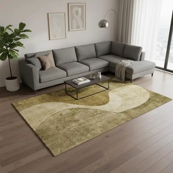 Brown And Beige Abstract Washable Area Rug With UV Protection Photo 2