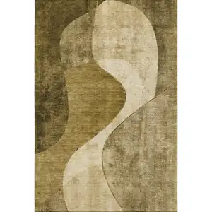 Photo of Brown And Beige Abstract Washable Area Rug With UV Protection