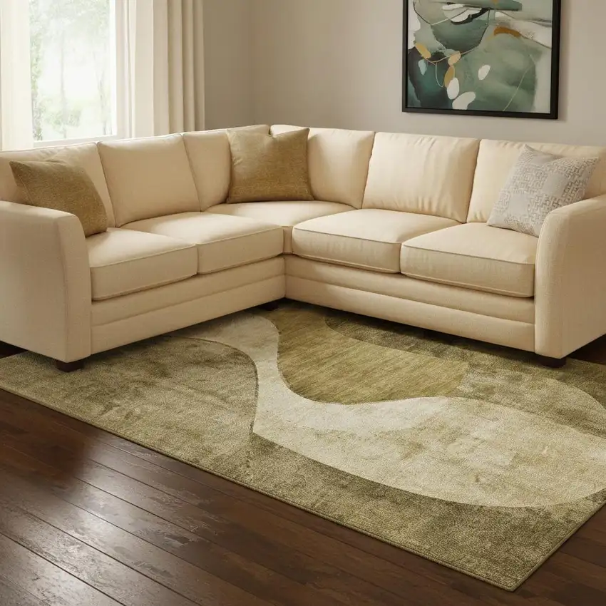 Brown And Beige Abstract Washable Area Rug With UV Protection Photo 1