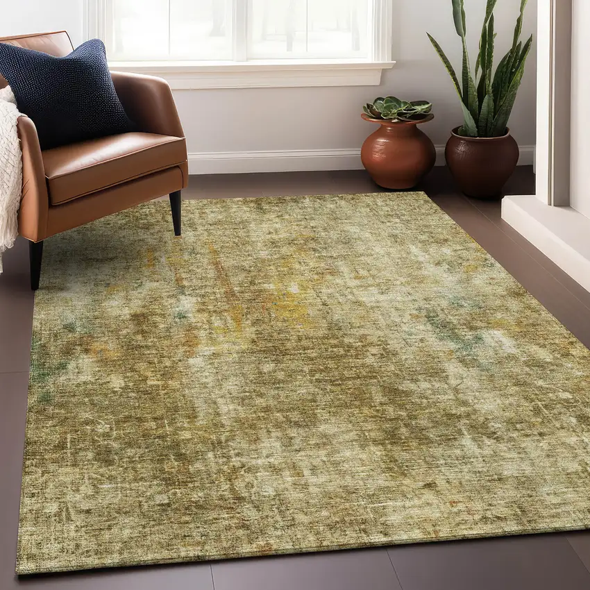 Brown And Beige Abstract Washable Area Rug With UV Protection Photo 5