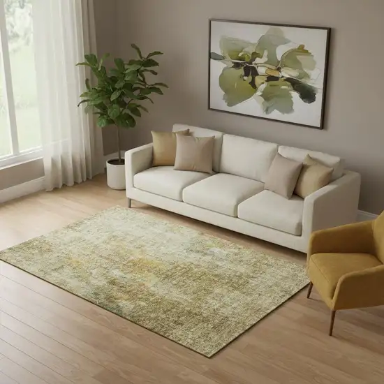 Brown And Beige Abstract Washable Area Rug With UV Protection Photo 1