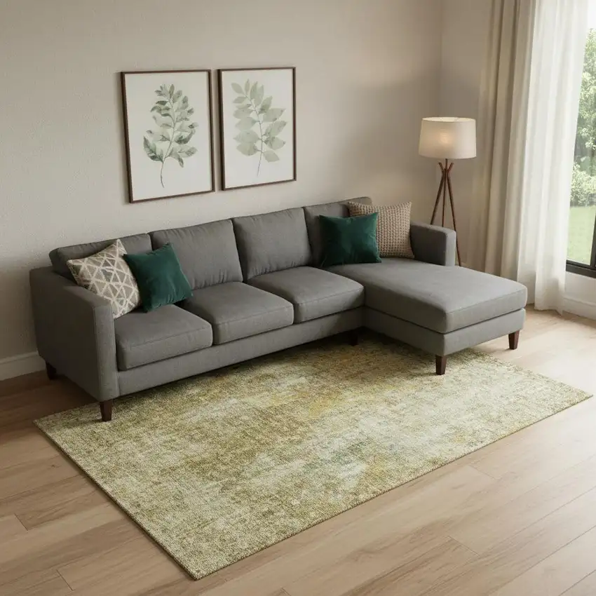 Brown And Beige Abstract Washable Area Rug With UV Protection Photo 1