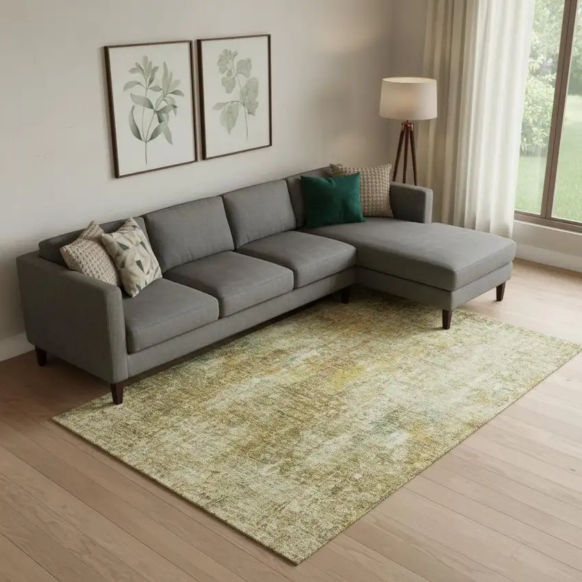 Brown And Beige Abstract Washable Area Rug With UV Protection Photo 1