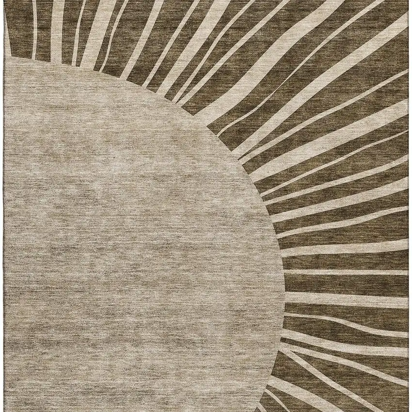 Brown And Beige Abstract Washable Area Rug With UV Protection Photo 3