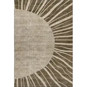 Photo of Brown And Beige Abstract Washable Area Rug With UV Protection