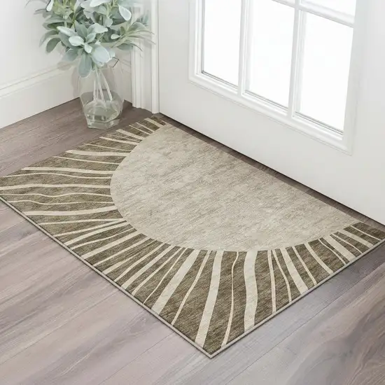 Brown And Beige Abstract Washable Area Rug With UV Protection Photo 2