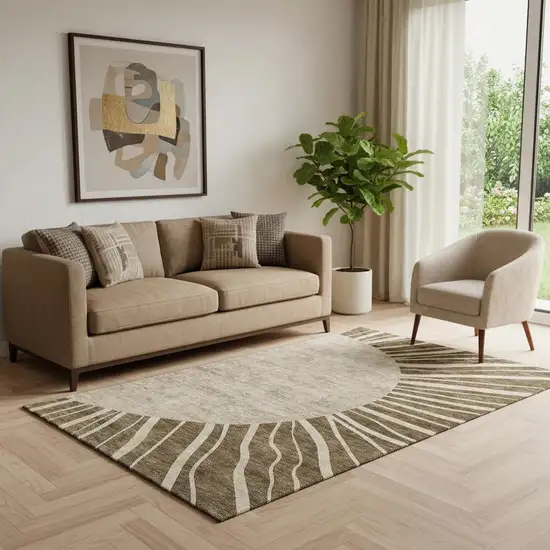 Brown And Beige Abstract Washable Area Rug With UV Protection Photo 1