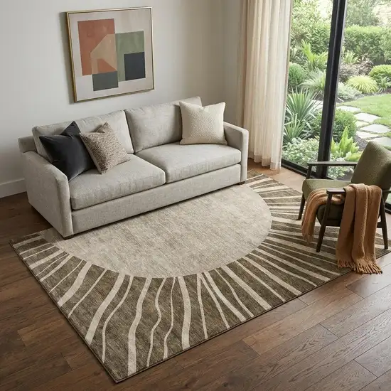 Brown And Beige Abstract Washable Area Rug With UV Protection Photo 1