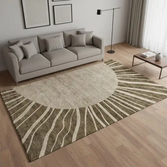 Brown And Beige Abstract Washable Area Rug With UV Protection Photo 1
