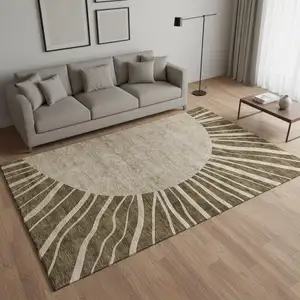 Photo of Brown And Beige Abstract Washable Area Rug With UV Protection