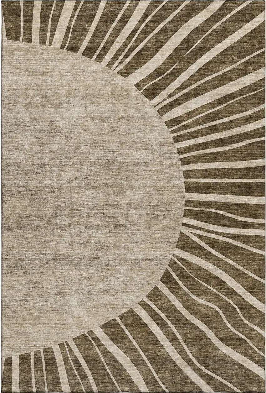 Brown And Beige Abstract Washable Area Rug With UV Protection Photo 2