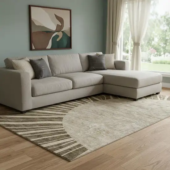 Brown And Beige Abstract Washable Area Rug With UV Protection Photo 1