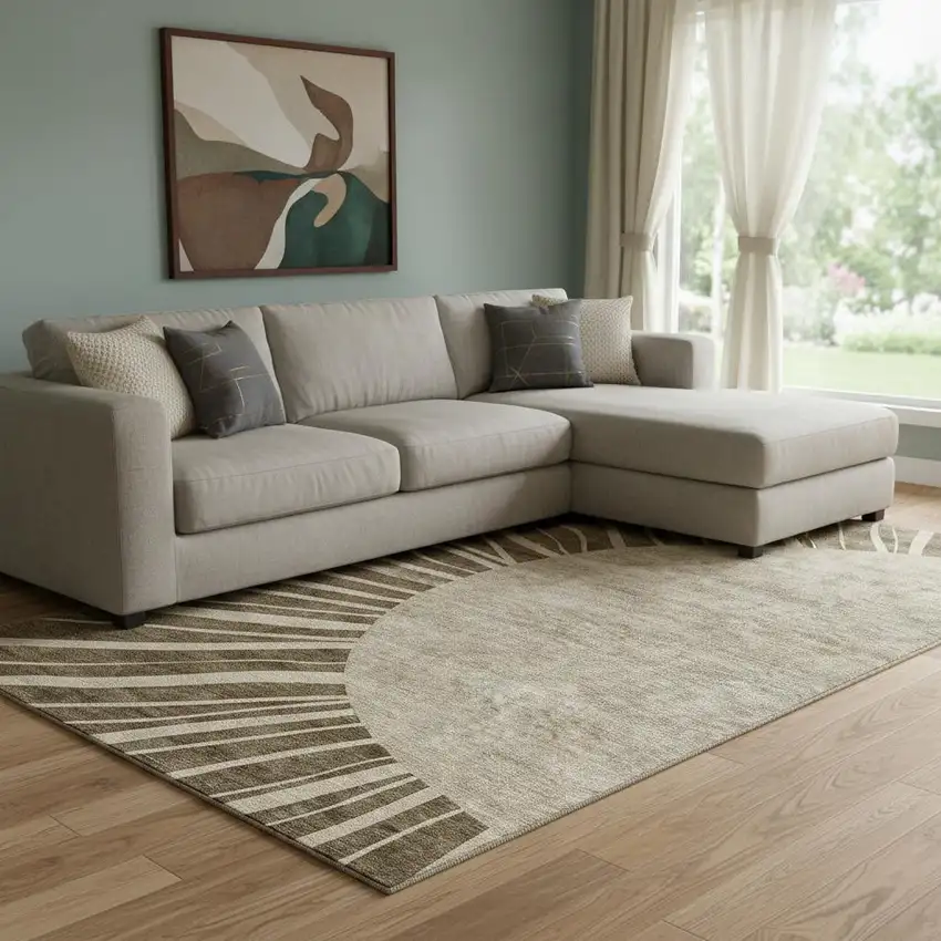 Brown And Beige Abstract Washable Area Rug With UV Protection Photo 1