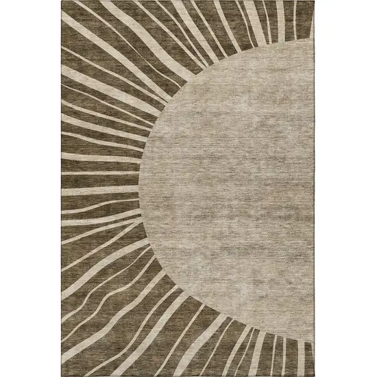 Brown And Beige Abstract Washable Area Rug With UV Protection Photo 4