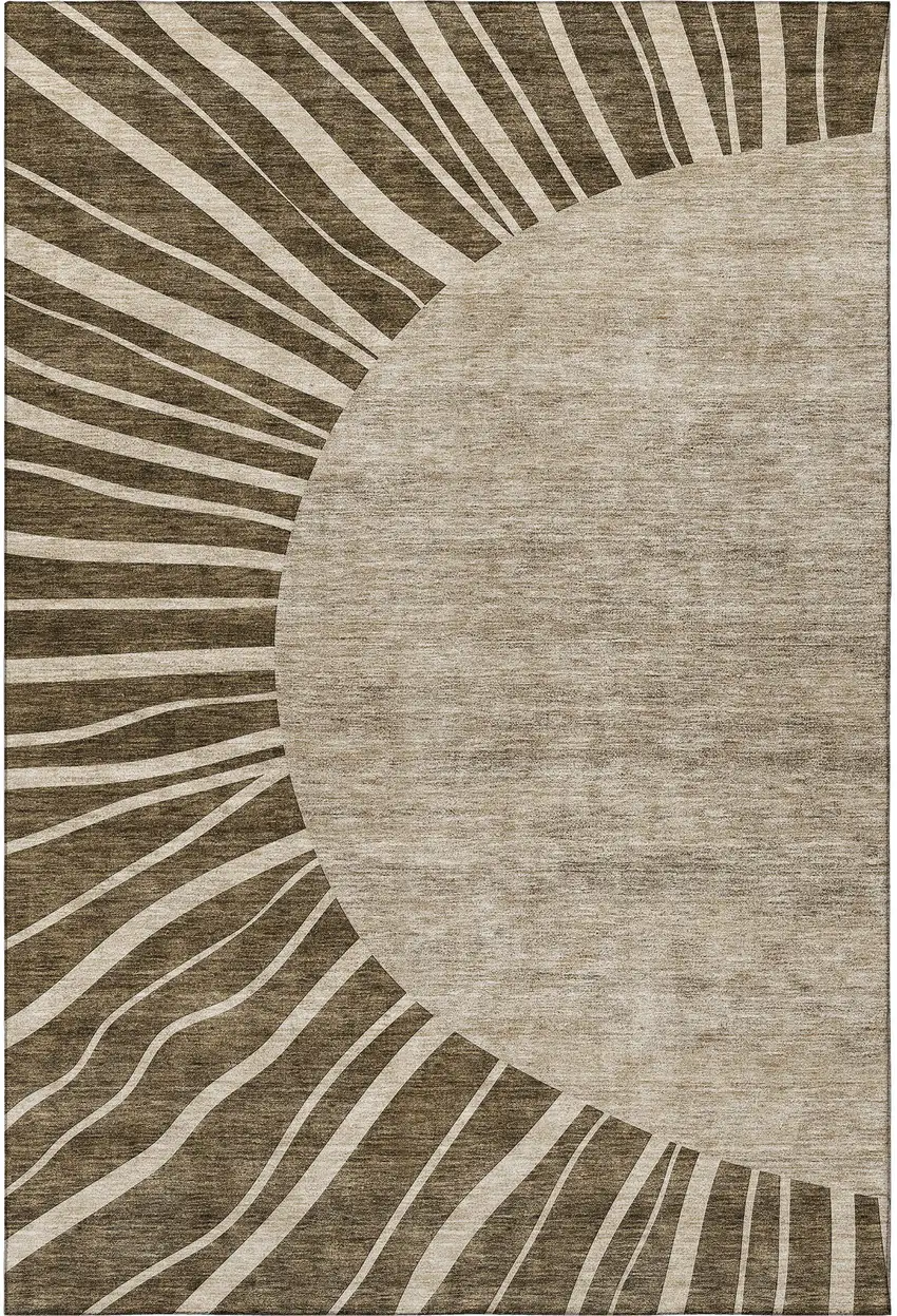 Brown And Beige Abstract Washable Area Rug With UV Protection Photo 4