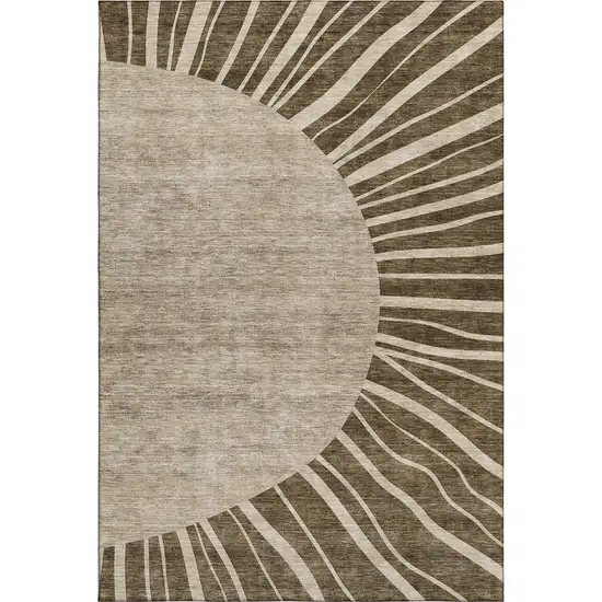 Brown And Beige Abstract Washable Area Rug With UV Protection Photo 2