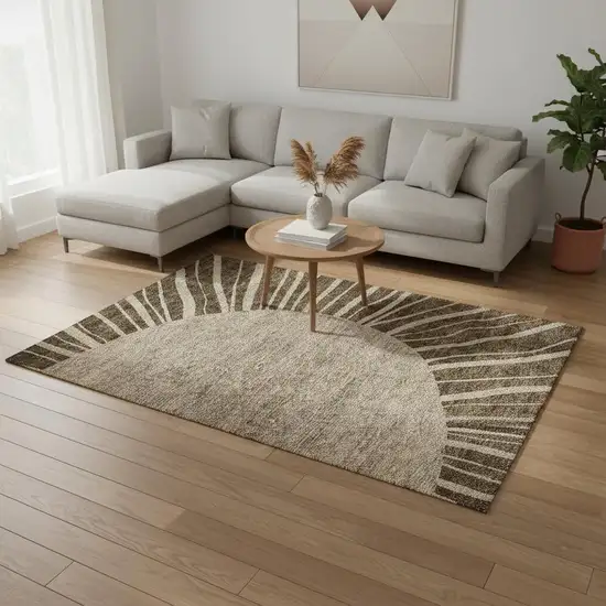 Brown And Beige Abstract Washable Area Rug With UV Protection Photo 1