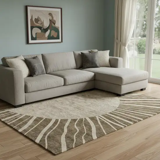 Brown And Beige Abstract Washable Area Rug With UV Protection Photo 1