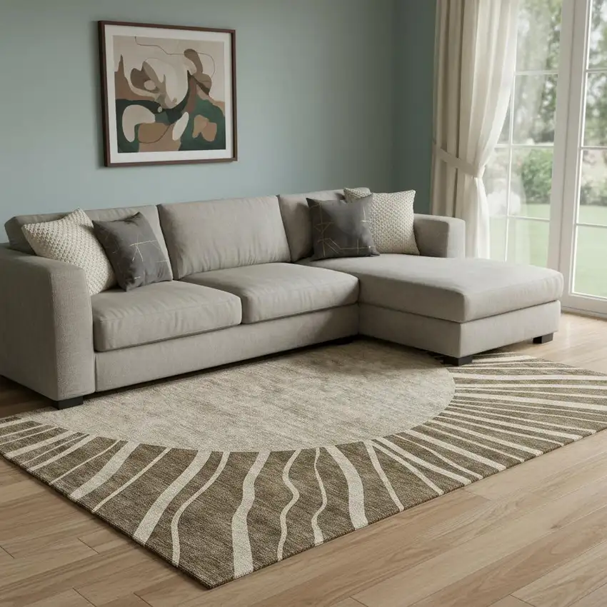 Brown And Beige Abstract Washable Area Rug With UV Protection Photo 1