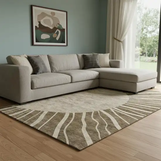 Brown And Beige Abstract Washable Area Rug With UV Protection Photo 1