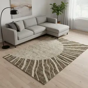 Photo of Brown And Beige Abstract Washable Area Rug With UV Protection