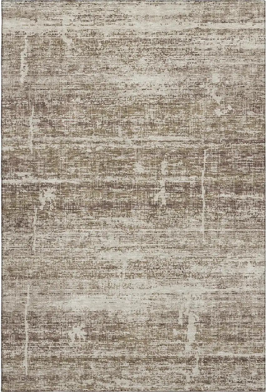 Brown And Beige Abstract Washable Area Rug With UV Protection Photo 5