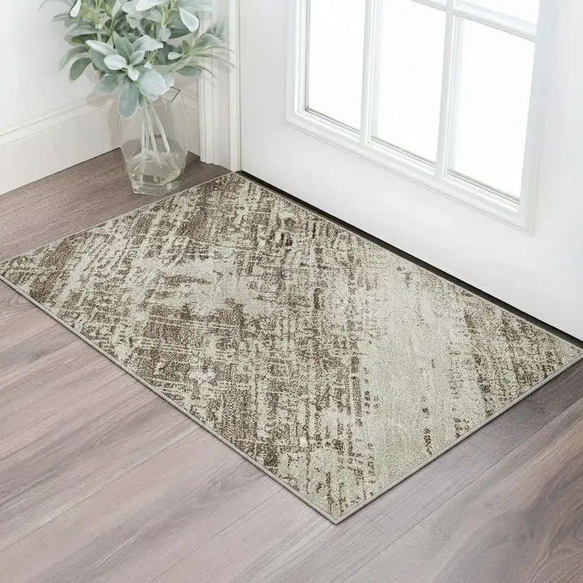 Brown And Beige Abstract Washable Area Rug With UV Protection Photo 2