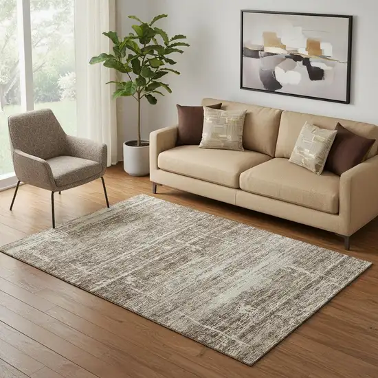 Brown And Beige Abstract Washable Area Rug With UV Protection Photo 1