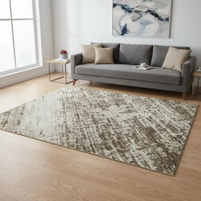 Brown And Beige Abstract Washable Area Rug With UV Protection Photo 2