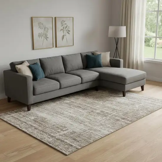 Brown And Beige Abstract Washable Area Rug With UV Protection Photo 1