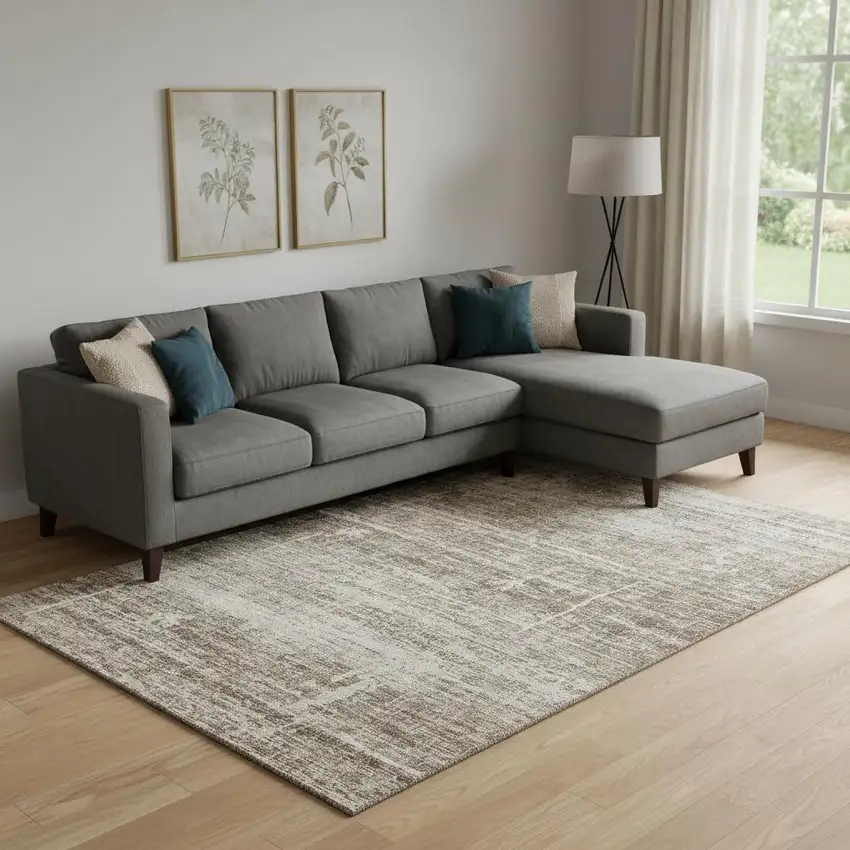 Brown And Beige Abstract Washable Area Rug With UV Protection Photo 1