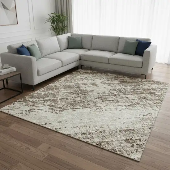Brown And Beige Abstract Washable Area Rug With UV Protection Photo 2