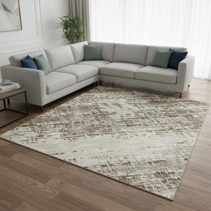 Brown And Beige Abstract Washable Area Rug With UV Protection Photo 2