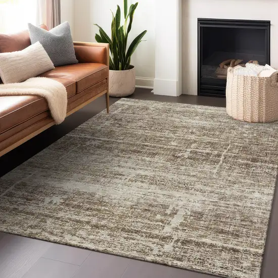 Brown And Beige Abstract Washable Area Rug With UV Protection Photo 5