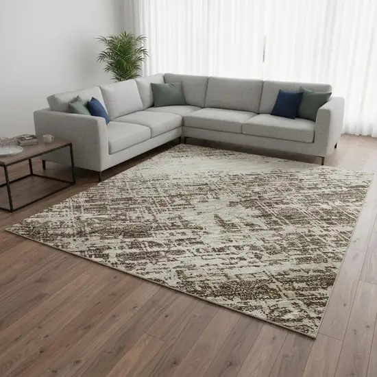 Brown And Beige Abstract Washable Area Rug With UV Protection Photo 2