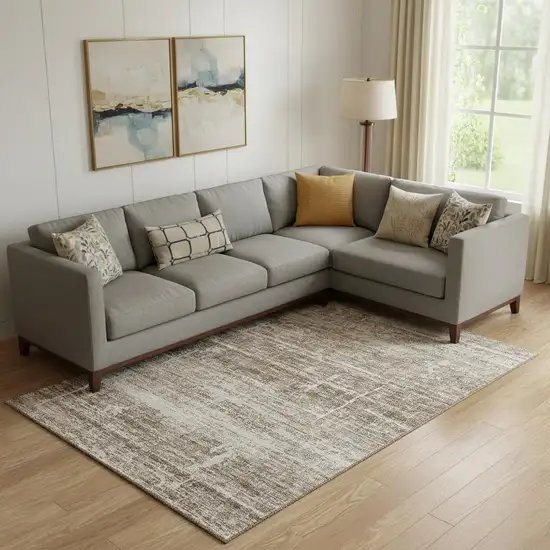 Brown And Beige Abstract Washable Area Rug With UV Protection Photo 1