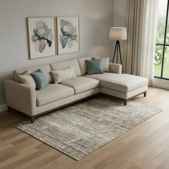 Brown And Beige Abstract Washable Area Rug With UV Protection Photo 1