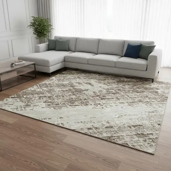 Brown And Beige Abstract Washable Area Rug With UV Protection Photo 2